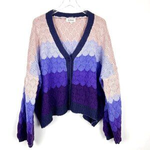 Listicle Cardigan Womens L Purple Ombre Chunky Knit Balloon Sleeve Cozy Sweater